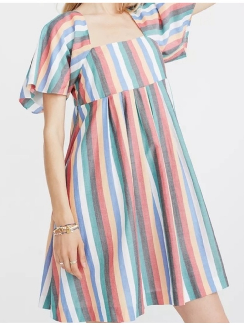 Madewell Cotton Multicolor Striped Dress with Square Neck